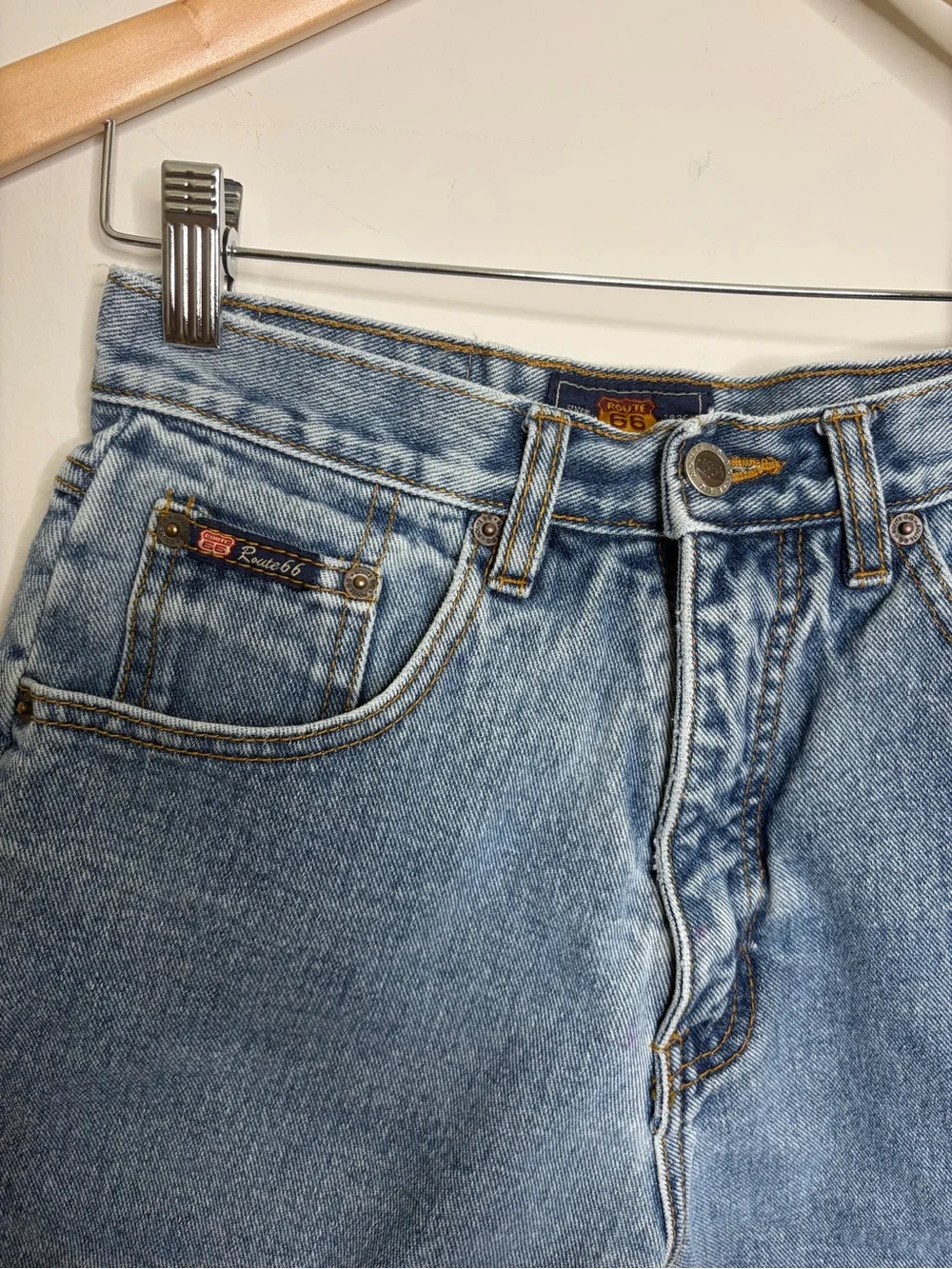 Vintage Route 66 Denim High-Rise Blue Women's Shorts western boho